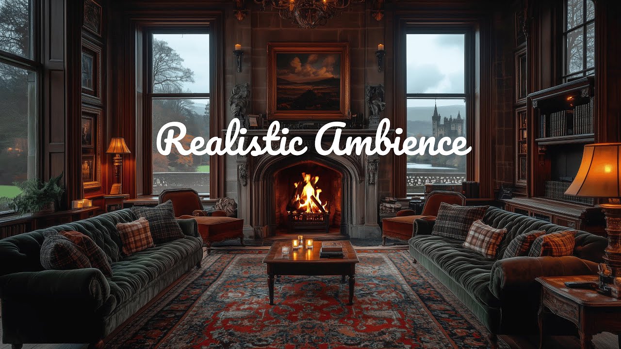 ☔ Live Rainy Scottish Castle Fireplace Ambience (ASMR) for Sleep, Study & Relaxation (No Ads)