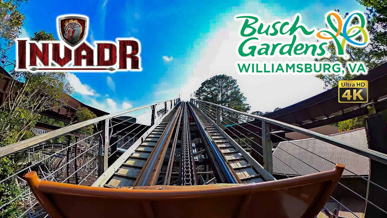 InvadR Wooden Roller Coaster Front Seat 4K POV Busch Gardens Williamsburg 2023 07 25