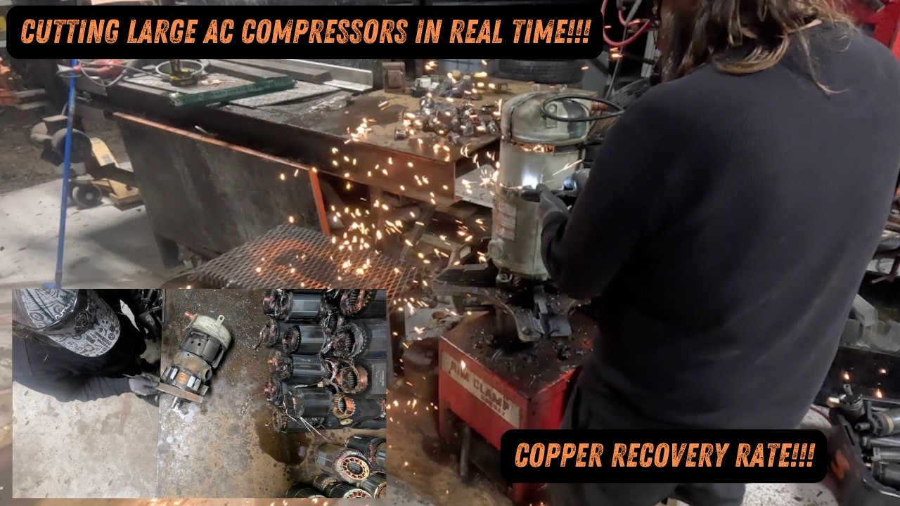 Cutting Big 4 AC Compressors in Real Time!Copper Reccovery Rate-Big Copper or Big Disappointment?!?!