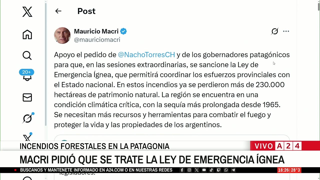 🔥 INCENDIOS EN EL SUR: MAURICIO MACRI PIDIÓ QUE SE TRATE LA LEY DE EMERGENCIA ÍGNEA