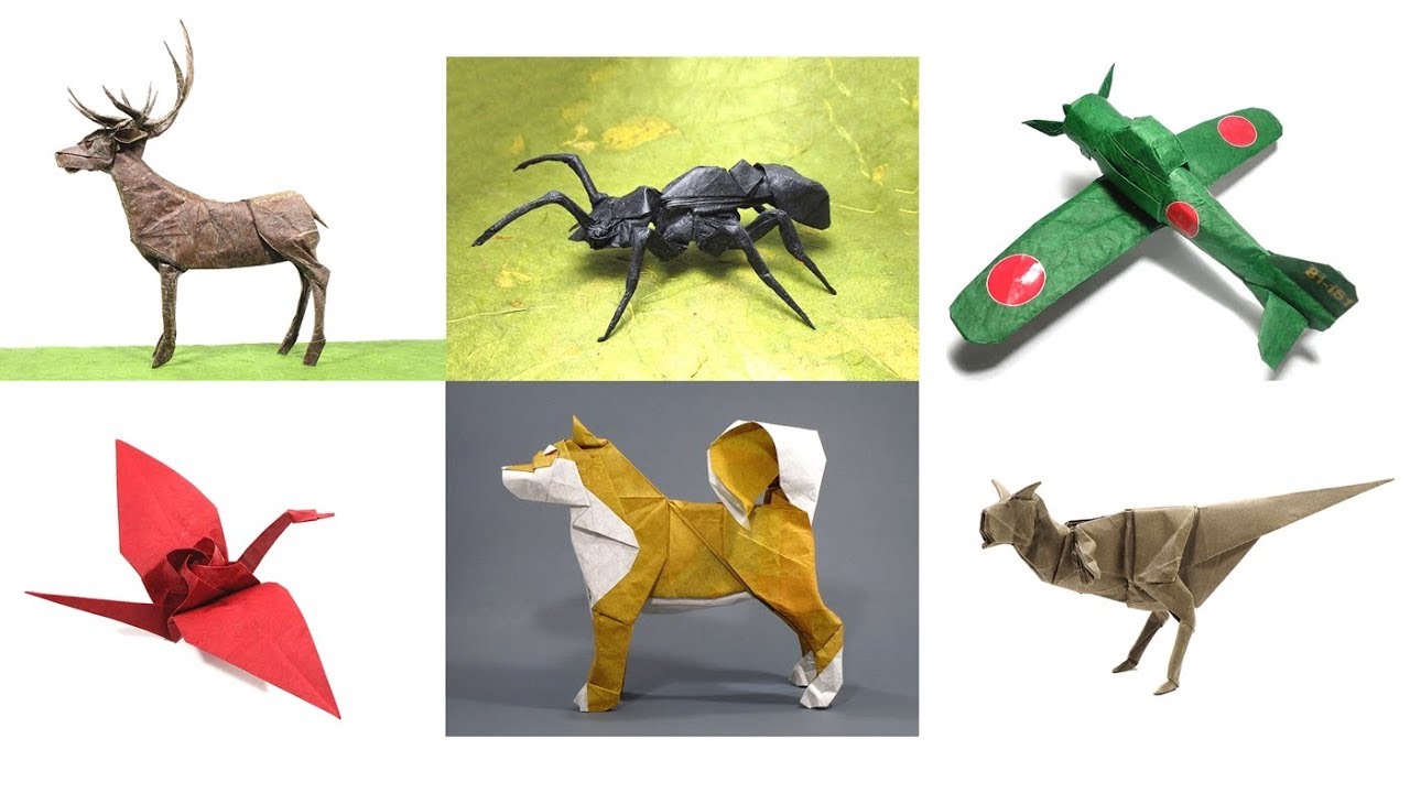 ORIGAMI TUTORIALS COMPILATION: SATOSHI KAMIYA (time lapse) 折り紙  DOG DEER CARNOTAURUS ZERO FIGHTER