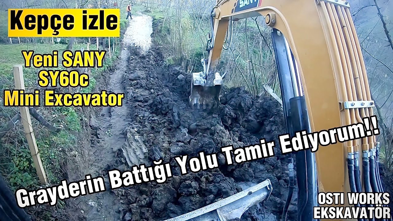 Yeni SANY MİNİ EKSKAVATÖR BATAKLIK YOL TAMİRİ NASIL YAPILIR - Ekskavatör Operatörü Vlog - GoPro !!