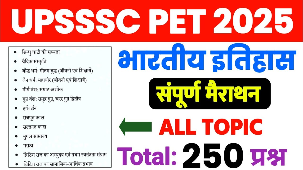 UPSSSC PET 2025 | Complete History Marathon | All Topics Covered | भारतीय इतिहास 250 प्रश्न |