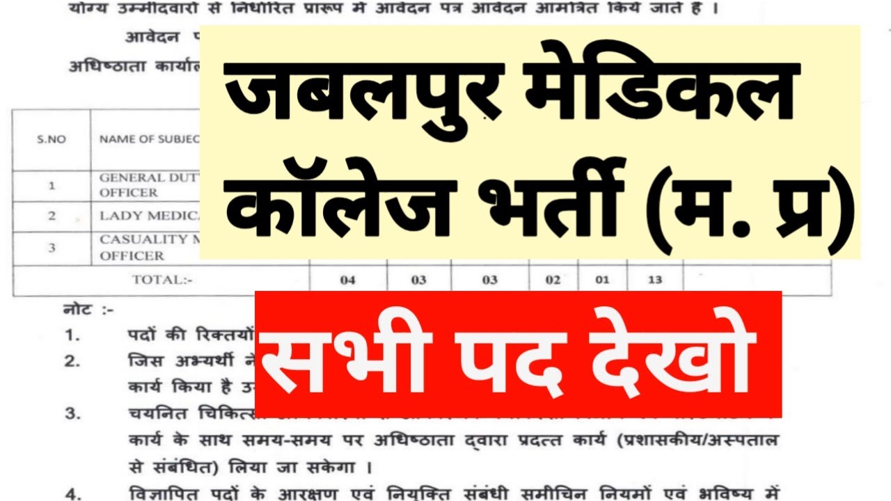 जबलपुर मेडिकल कॉलेज - JABALPUR MEDICAL COLLEGE VACANCY - MP GOVT VACANCY -HEALTH DEPARTMENT VACANCY