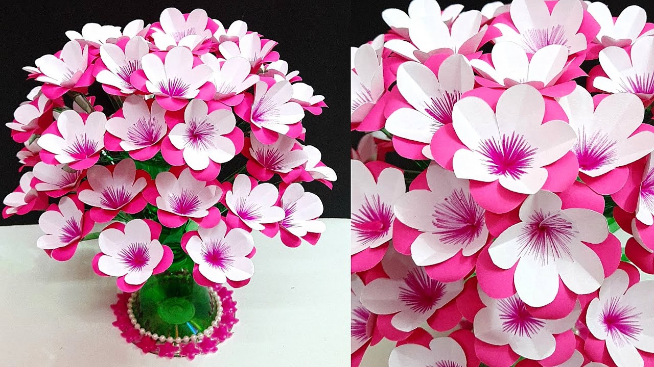 Handmade paper flowers Bouquet/Guldasta with Empty Plastic bottle|Best out of waste room decor idea