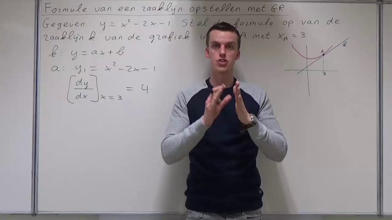 Formule van een raaklijn opstellen met GR (VWO wiskunde A)