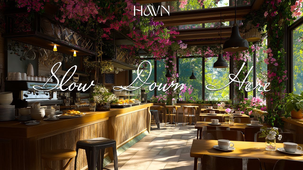 Quiet Indoor Floral Coffee Shop Ambience with Gentle Jazz Music for Chill