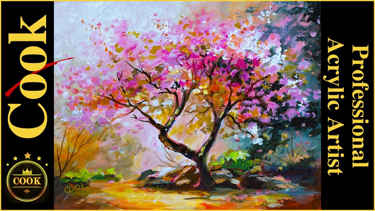 Blossoms in Bloom: How to Paint a Stunning Cherry Blossom Tree in Acrylics #gingercooklive