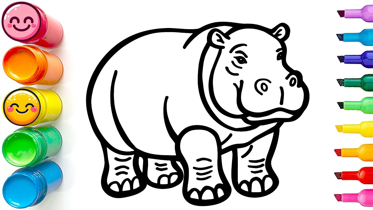 Drawing and Coloring a Strong Hippo | Easy Step by Step Drawing Tutorial for Beginners