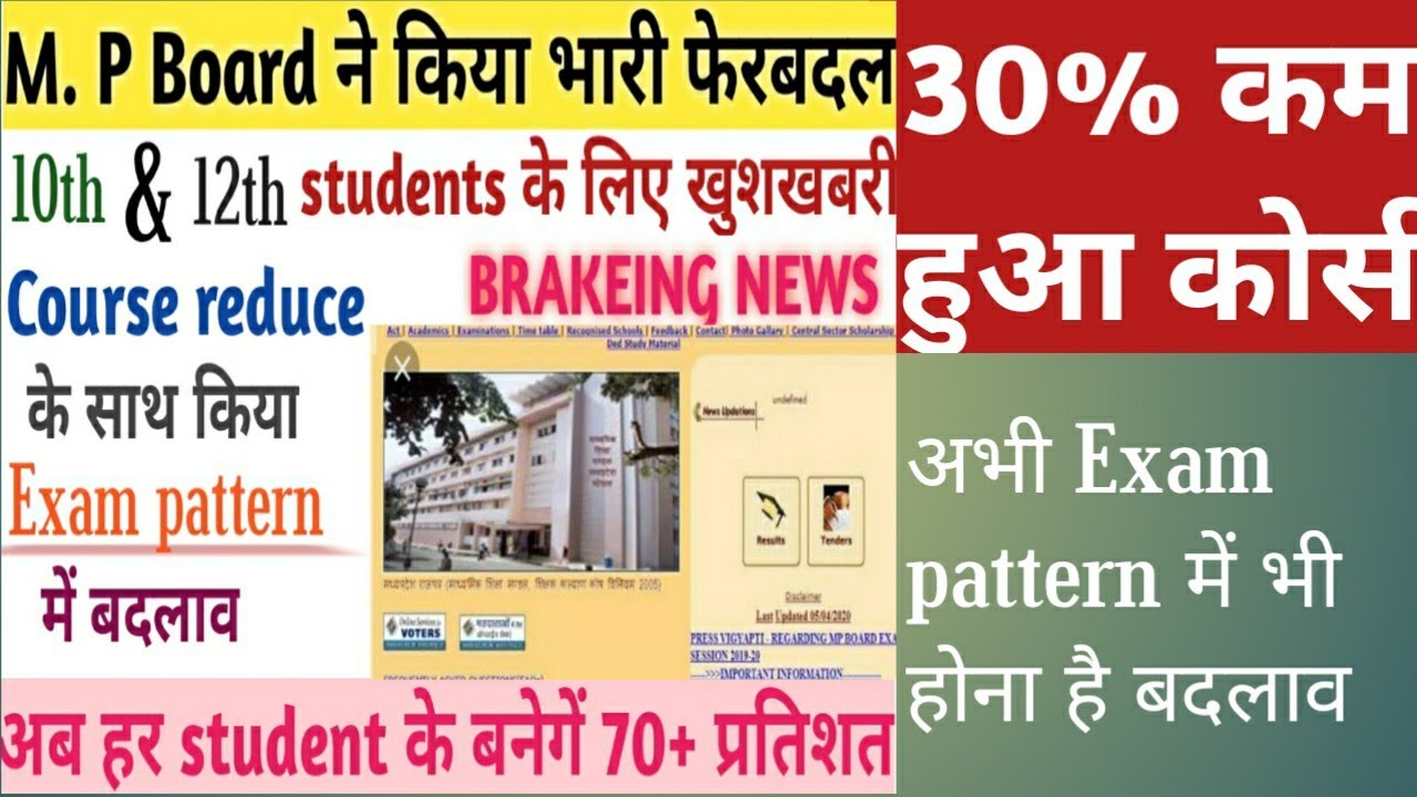 Mp board 2021 reduce syllabus for 10th & 12th students.current update