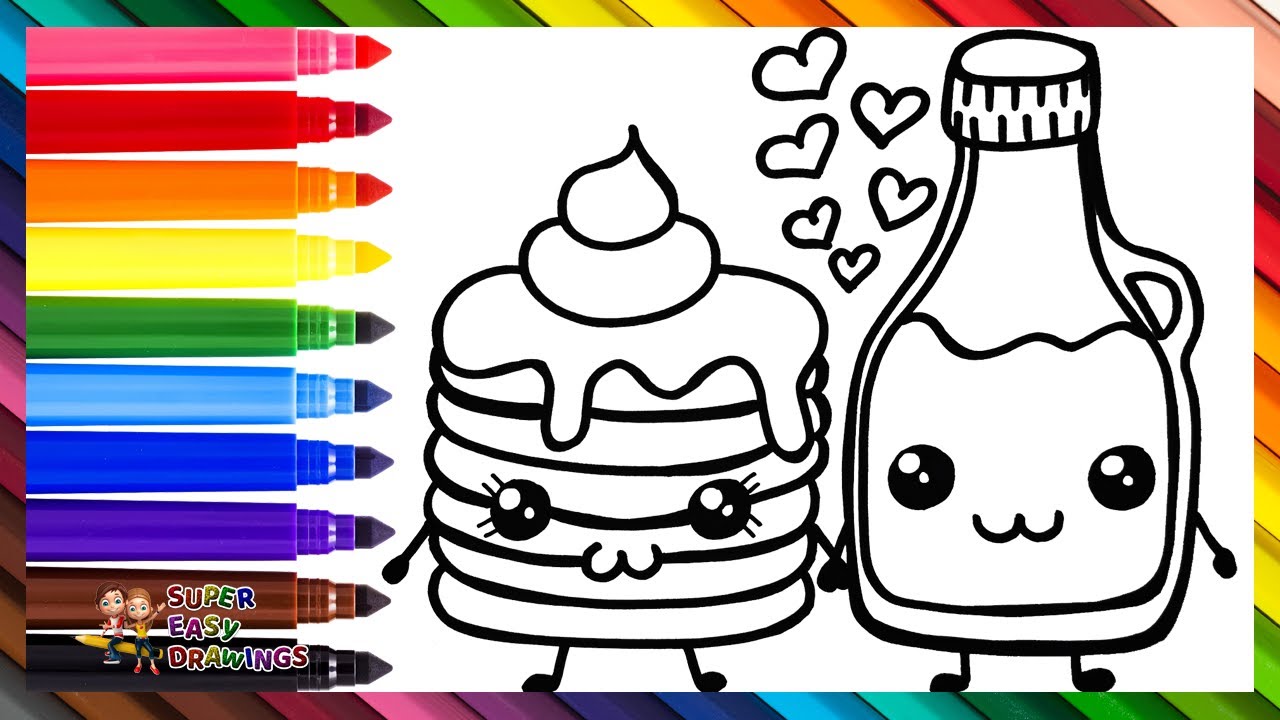 Draw and Color a Stack of Pancakes and a Maple Syrup 🥤🍩🌈 Drawings for Kids