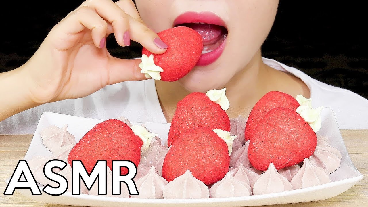 ASMR Strawberry Marshmallow & Meringue Cookies 딸기마시멜로우+머랭쿠키 Eating Sounds