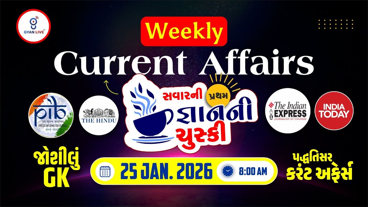 DAILY CURRENT AFFAIRS | સવારની પ્રથમ જ્ઞાનની ચુસ્કી 25 JAN. 2026 | LIVE@08:30AM #currentaffairs