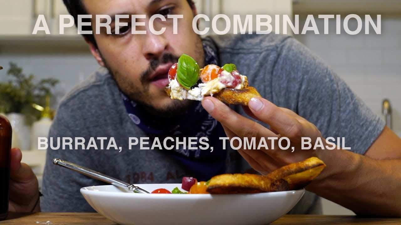 BURRATA CAPRESE CROSTINI with fresh summer PEACHES | a PERFECT combination