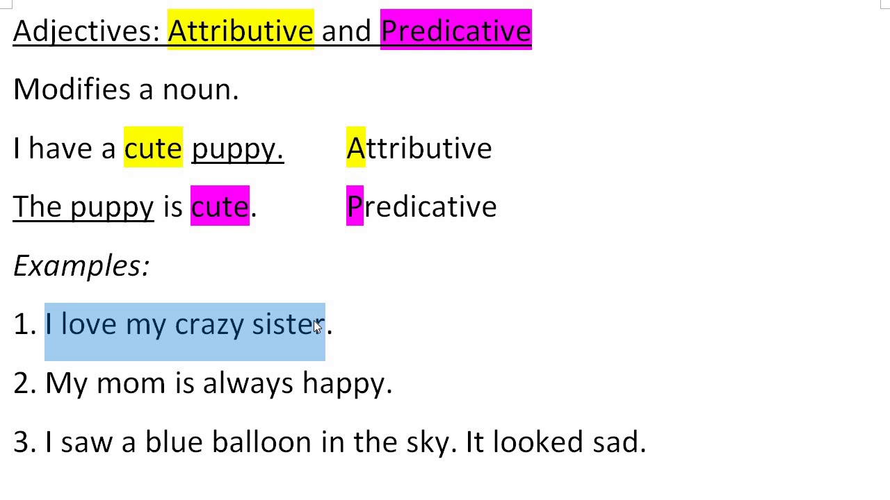 EHL 20 - Predicative and Attributive Adjectives