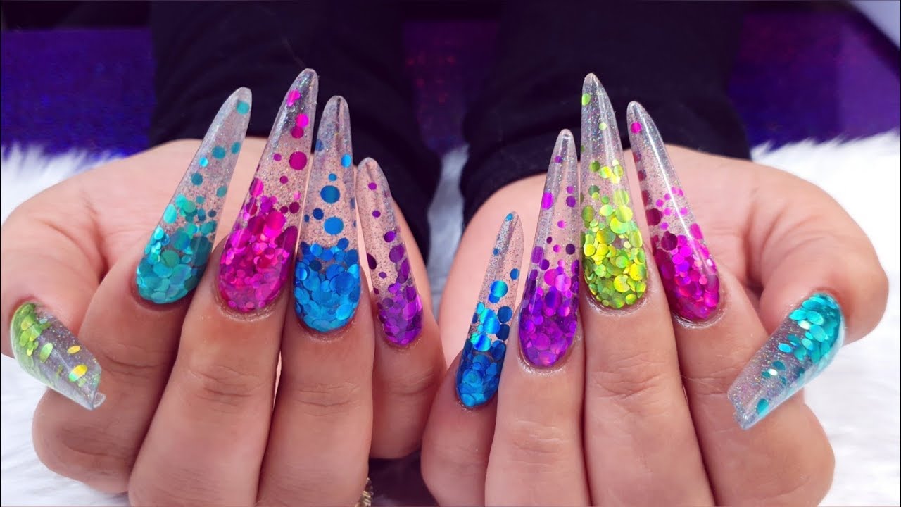 💗Acrylic Extensions💙Extreme Length💚Sculpted💜Russian Almond💚Holographic Glitters💙CJP Acrylic💗