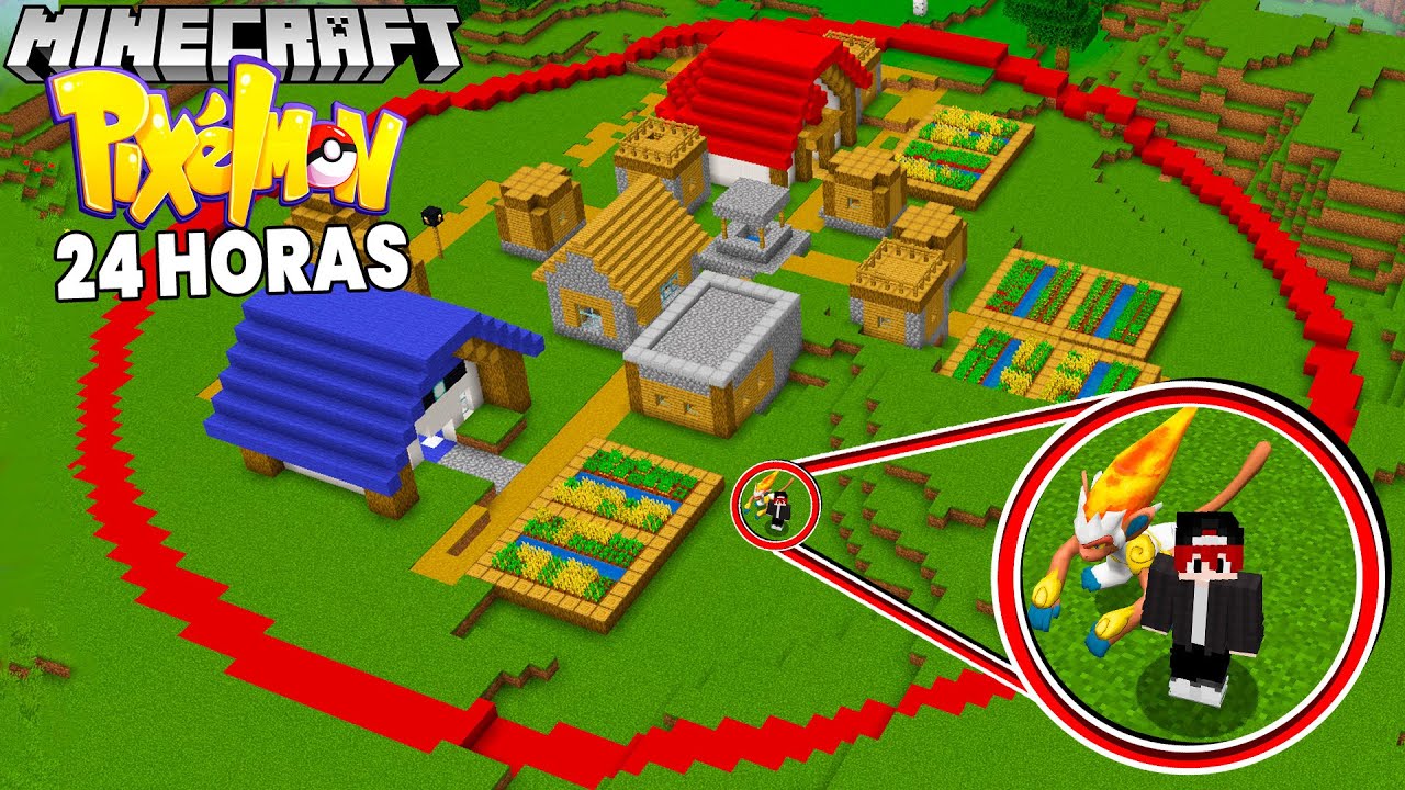 Eu Sobrevivi 24 HORAS em um CIRCULO no Minecraft Pixelmon