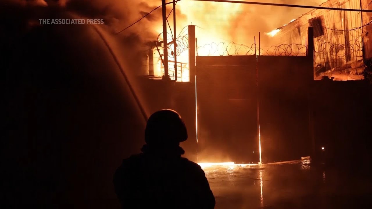 Fire engulfs buildings in industrial area of Kharkiv after Russian drone strike