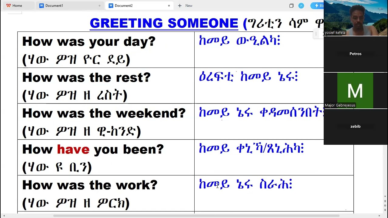 SPEAKING PHRASES FOR BEGINNERS- ንጀመርቲ ዝኸውን ዝርርብ