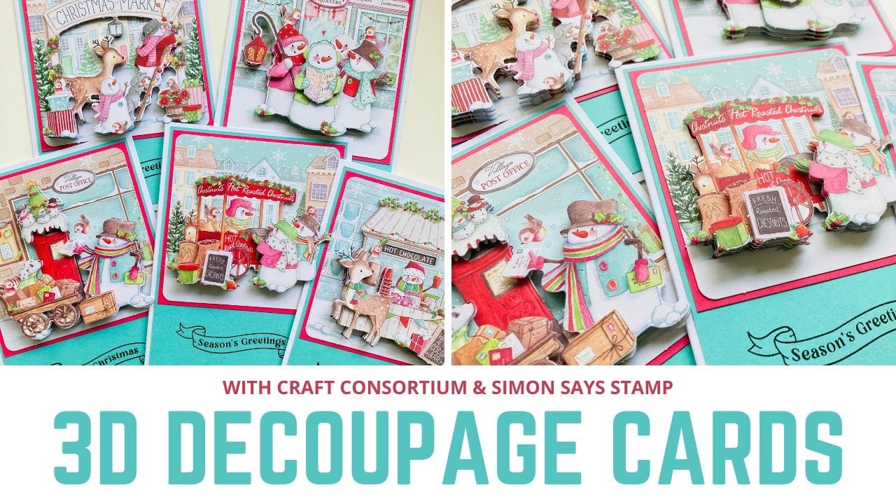 Cute 3D Decoupage Christmas Market Cards With Craft Consortium