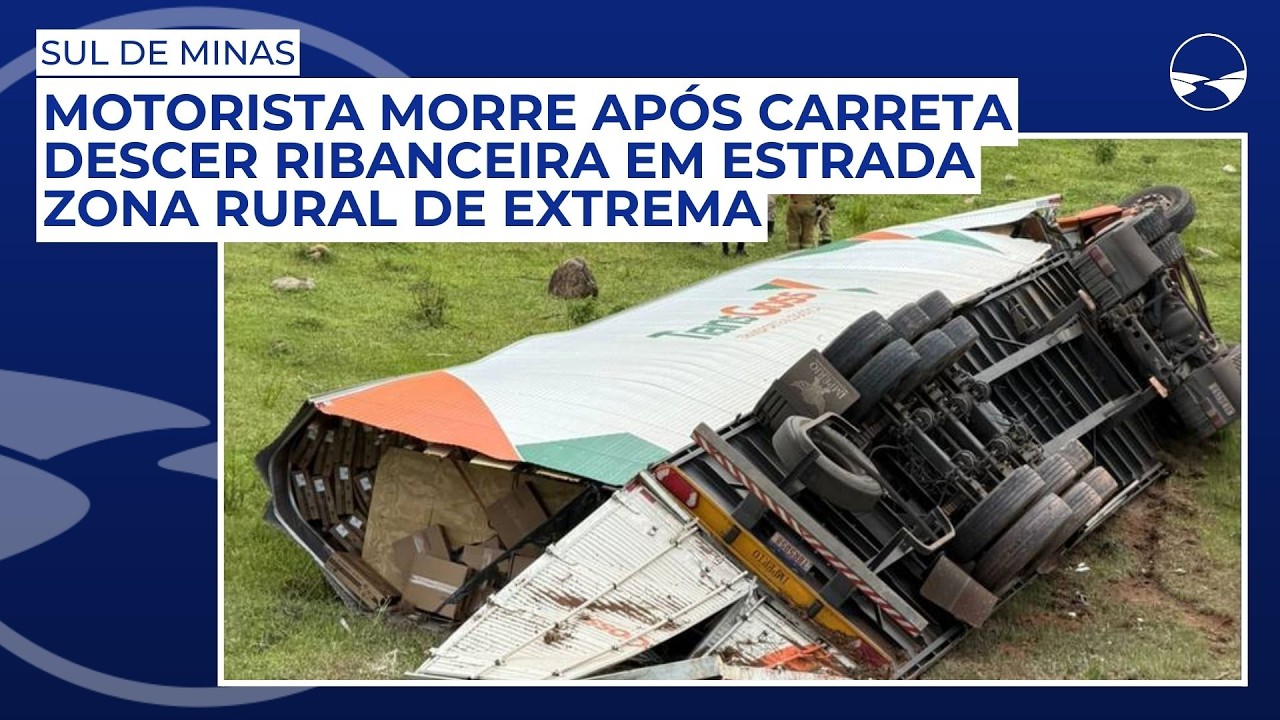Motorista morre após carreta descer ribanceira em estrada zona rural de Extrema