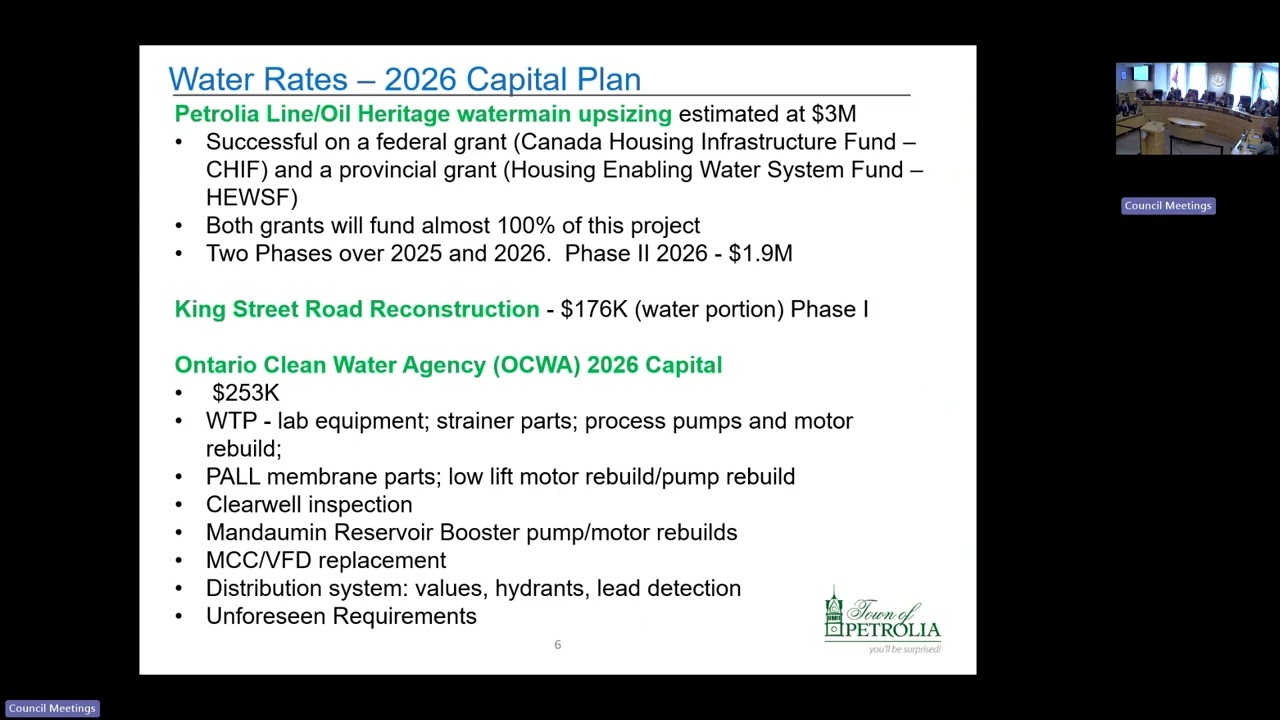 Public Information Session - Town of Petrolia Proposed 2026 Water & Sewer Rates - September 22, 2025