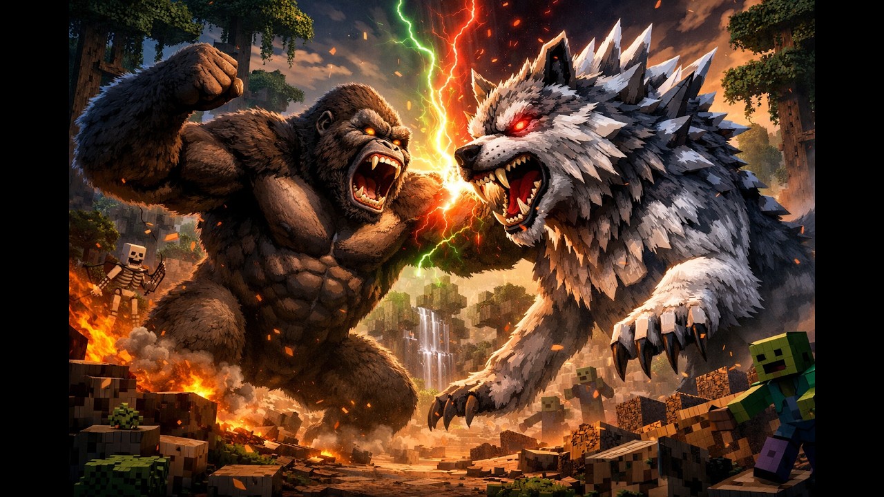 Kong đấu với Sói đột biến “Khổng lồ rừng xanh đấu với Kẻ đột biến đầu đàn” MINECRAFT