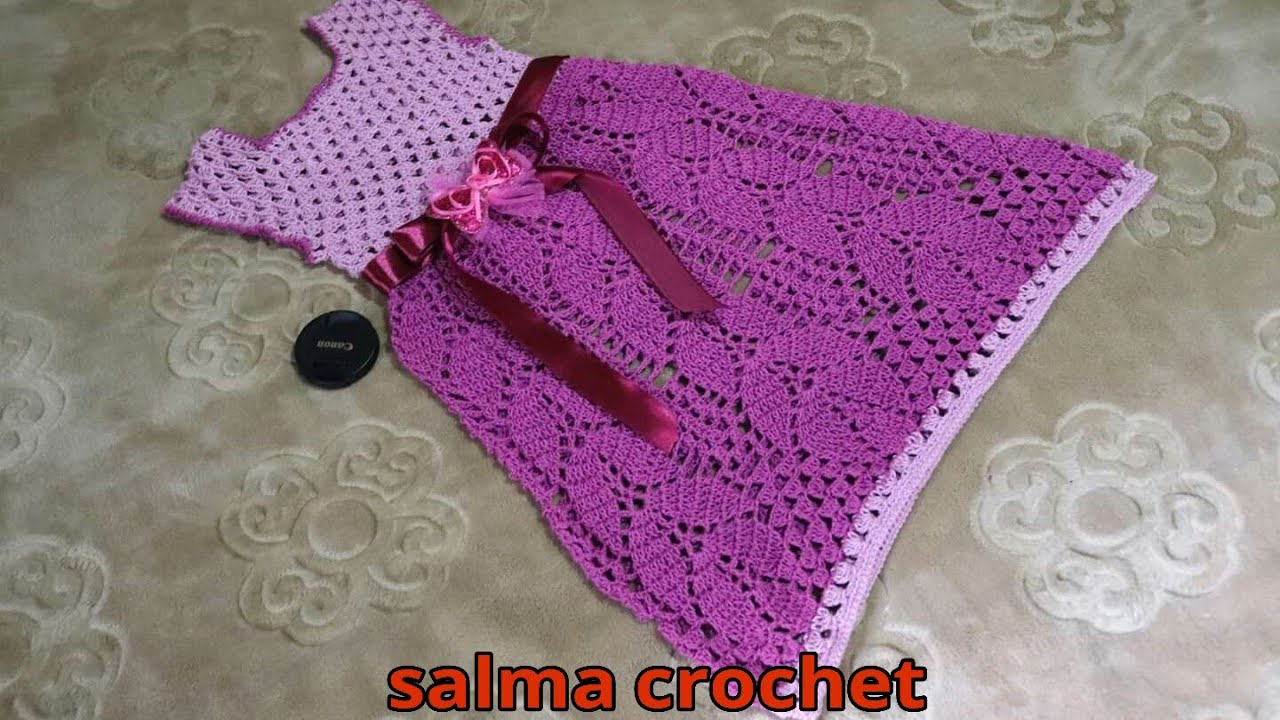 كروشيه فستان اطفال\بناتي (تجهيزات العيد) بغرزة اوراق الشجر والجراني  (ديما 2)crochet girls dress
