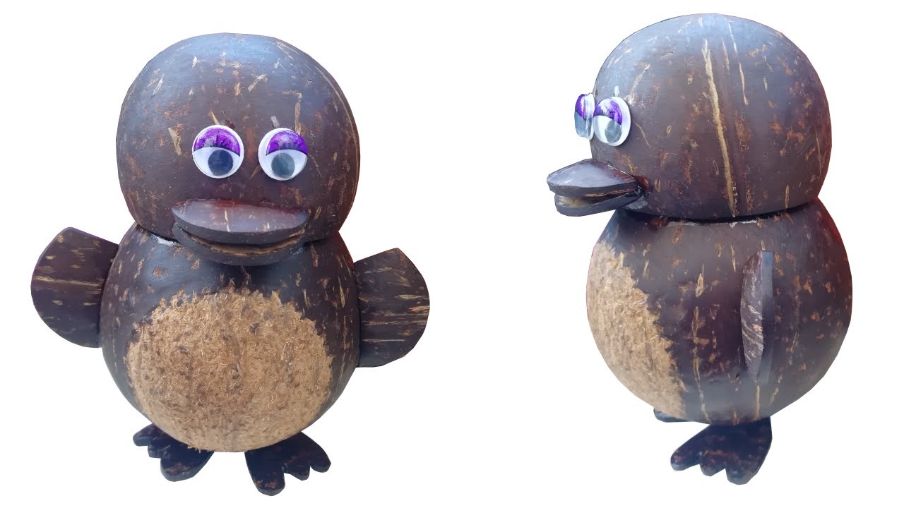 DIY  Handmade Coconut Shell Craft Ideas -Penguin DIY By simply ammu appu