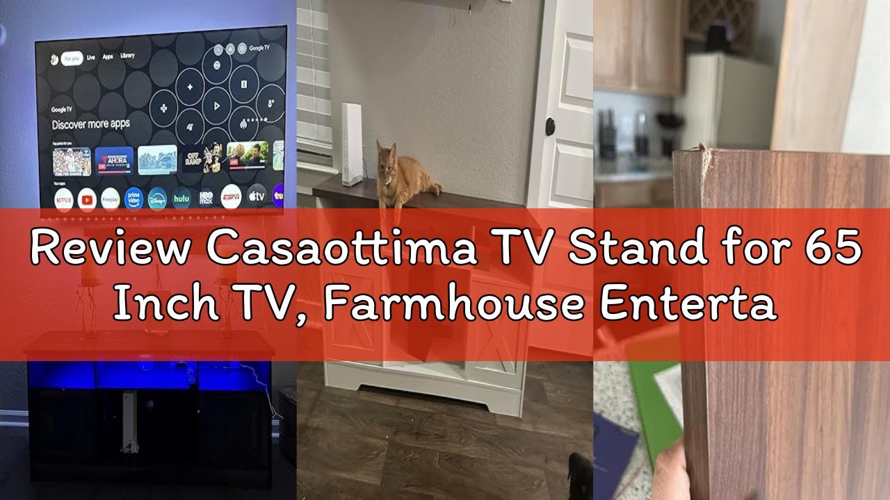 Review Casaottima TV Stand for 65 Inch TV, Farmhouse Entertainment Center with Power Outlet & LED Li