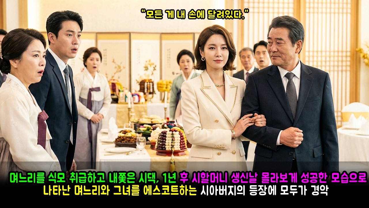며느리를 식모 취급하고 내쫓은 시댁, 1년 후 시할머니 생신날 몰라보게 성공한 모습으로 나타난 며느리와 그녀를 에스코트하는 시아버지의 등장에 모두가 경악