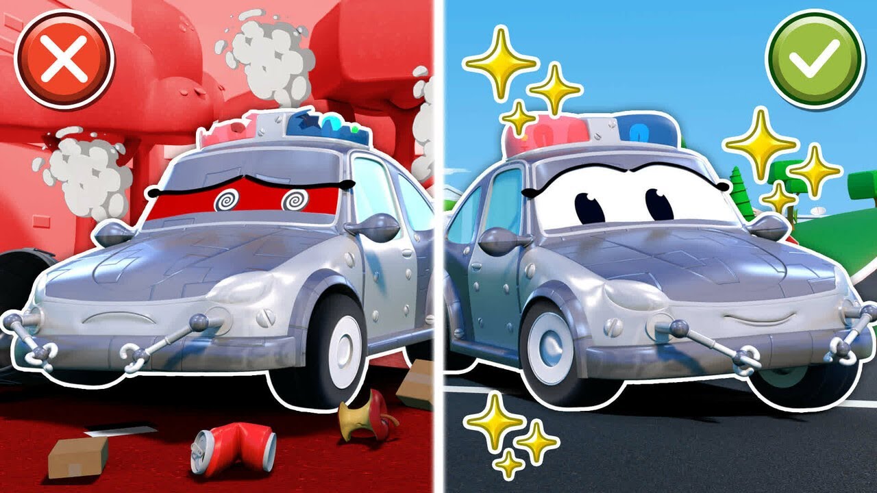😱Ah não! O Carro de Polícia Robô sofreu um acidente! | Garagem do Tom | Conserto de Carro | Desenho
