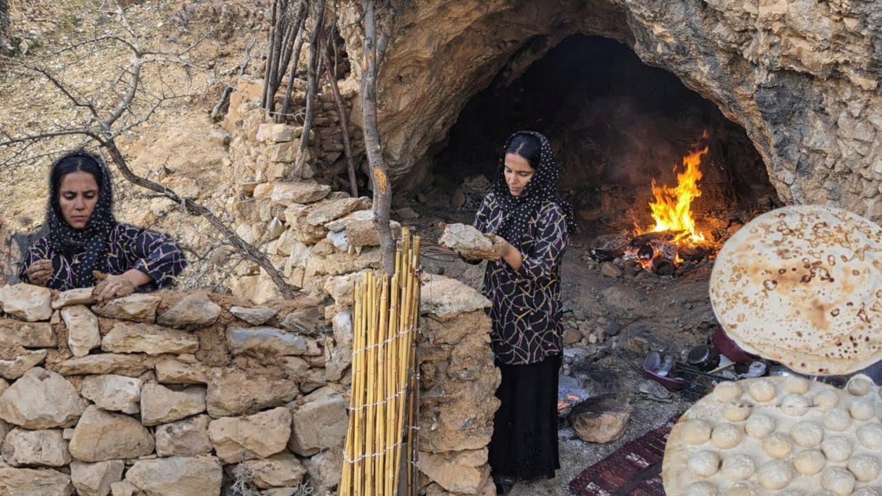 How Does a Woman Build a Safe Shelter in a Mountain cave?| Survival and baking bread🍞🔥