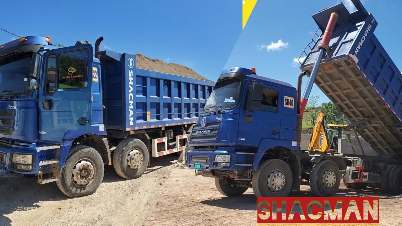 two shacman f3000 unloading sand #trailer