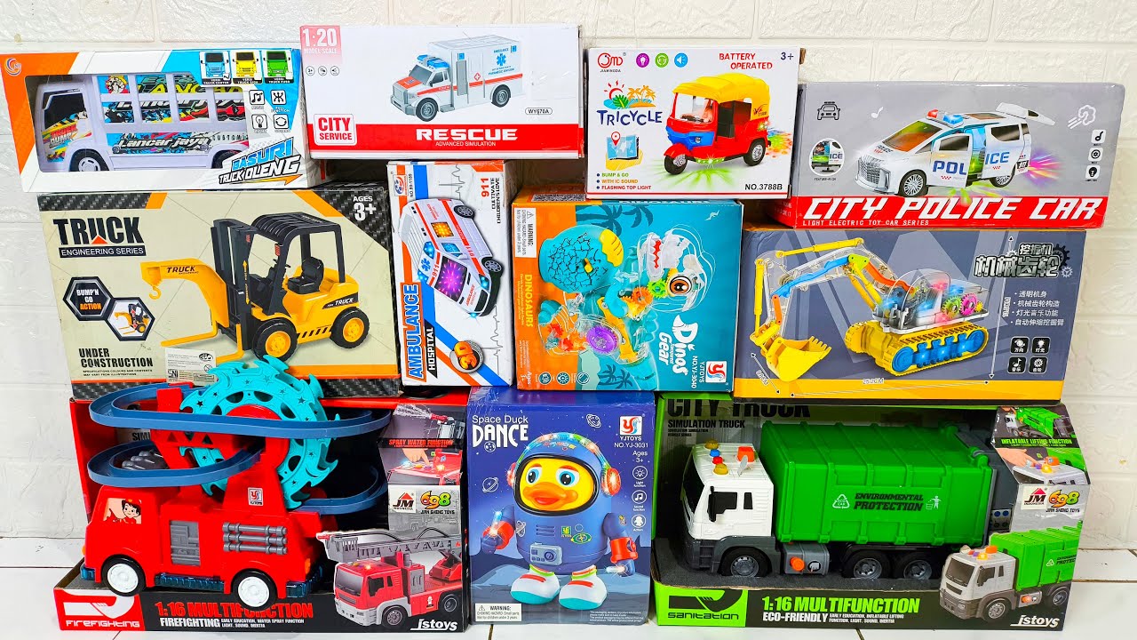 Unboxing Excavator, Mobil Polisi, Mobil Ambulans, Forklift, Truk Pasir, Truk Sampah