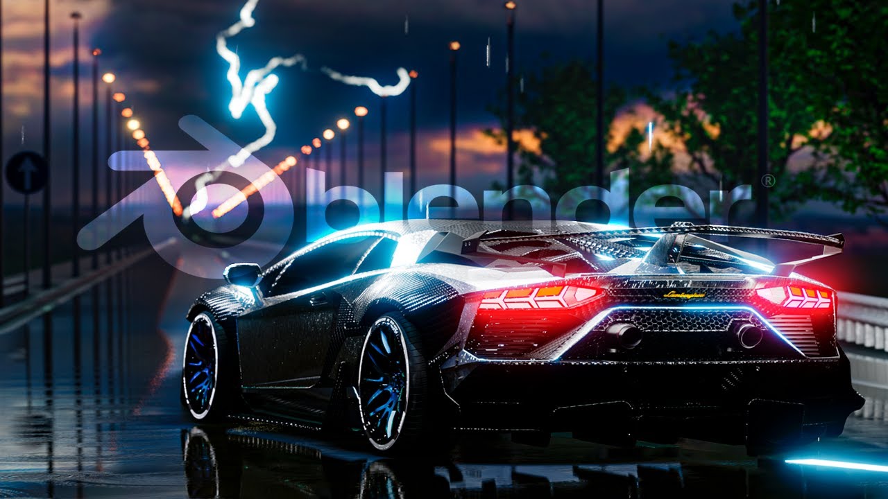 Создание 3D Анимации с Машиной под Дождем и Молнией Blender!Подробный урок -создание сцены с машиной