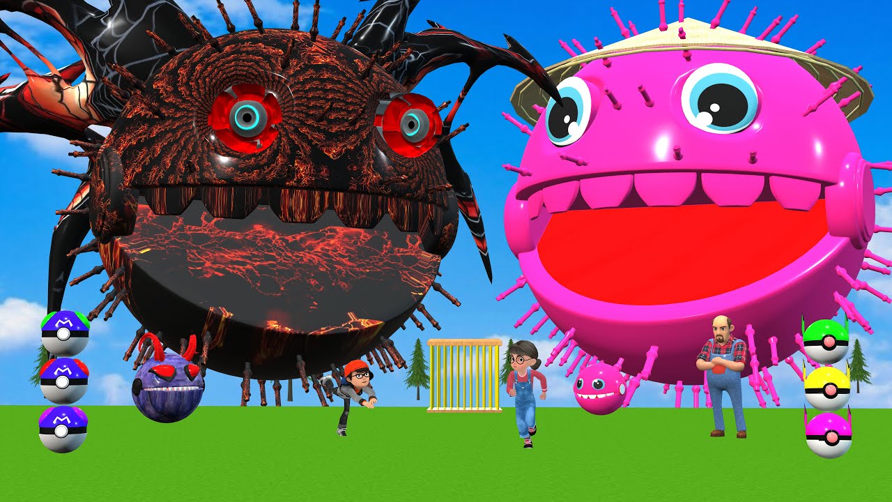 MS PACMAN & NEW RED PACMAN VS TWO YELLOW MONSTER PACMAN FIGHTING IN POKEMON 