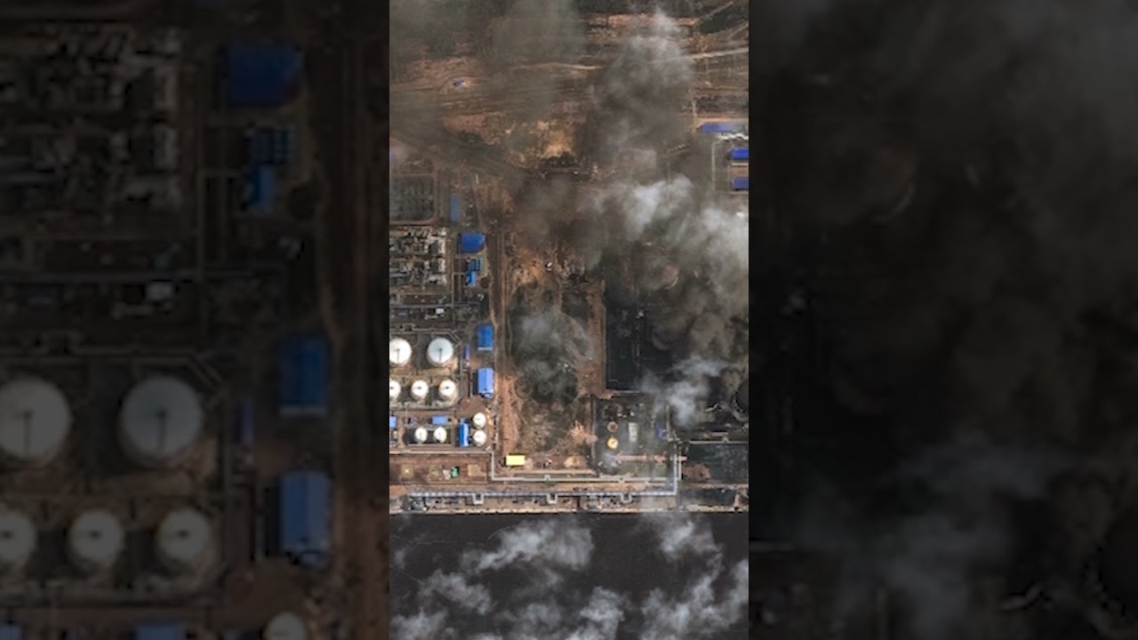 Satellite imagery shows oil storage tanks on fire at Russian port after Ukraine attack
