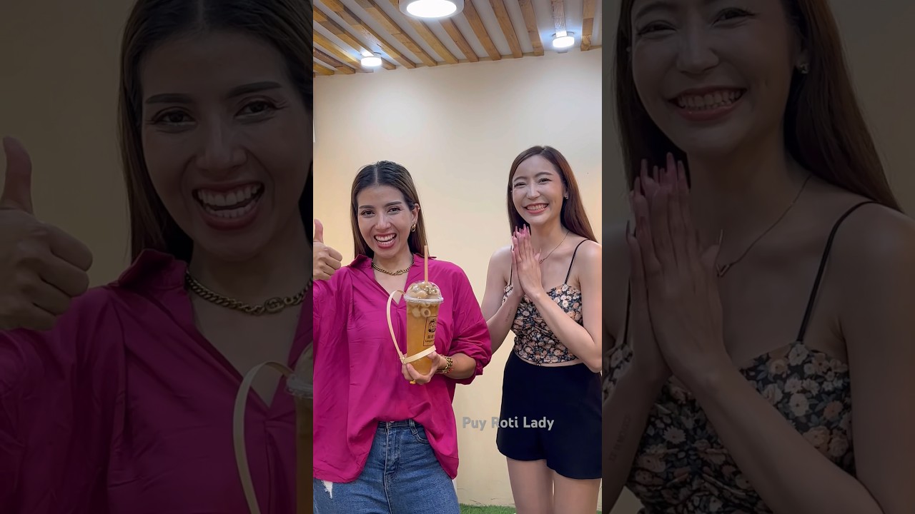 Beautiful girl sweet smile and delicious longan juice - Thai Street Food