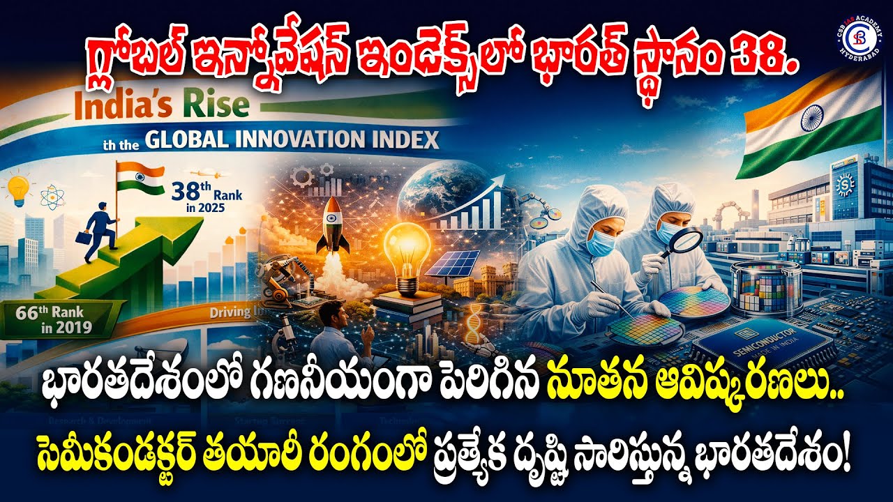 గ్లోబల్ ఇన్నోవేషన్ ఇండెక్స్‌లో భారత్ స్థానం 38.భారతదేశంలో గణనీయంగా పెరిగిన నూతన ఆవిష్కరణలు..