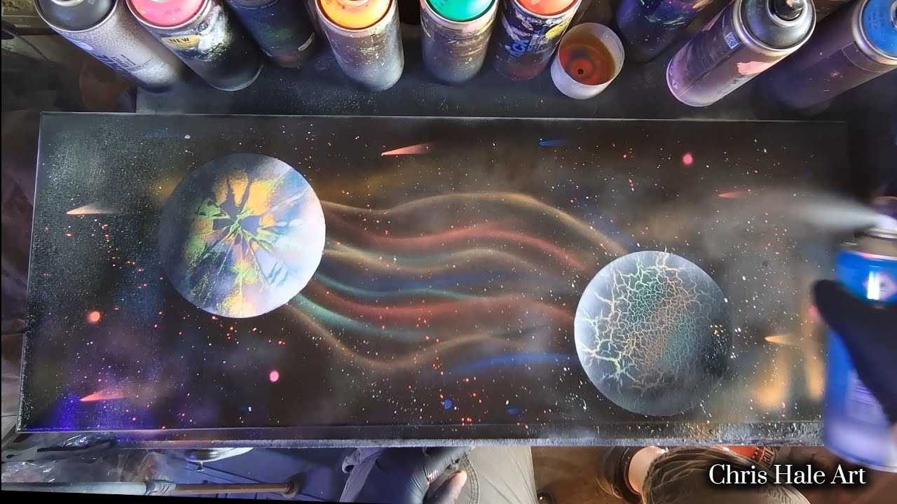 Interstellar Connections Galaxy Spray Art #art #spraypaintingart #glowinthedark #asmr #painting #UV