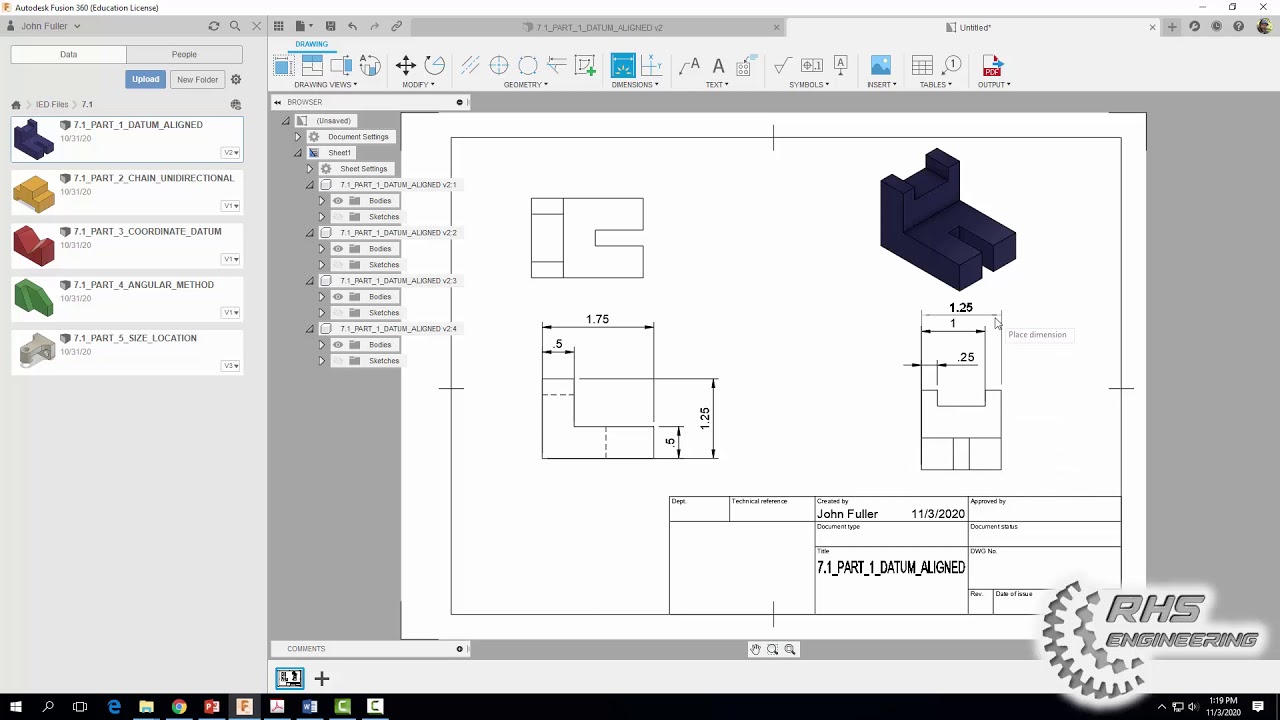 Datum and  Aligned Dimensioning Techniques with Fusion 360