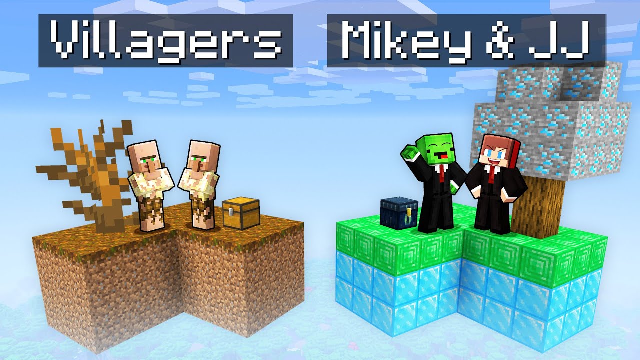 Villagers POOR vs Mikey & JJ RICH SKYBLOCK Battle in Minecraft (Maizen)