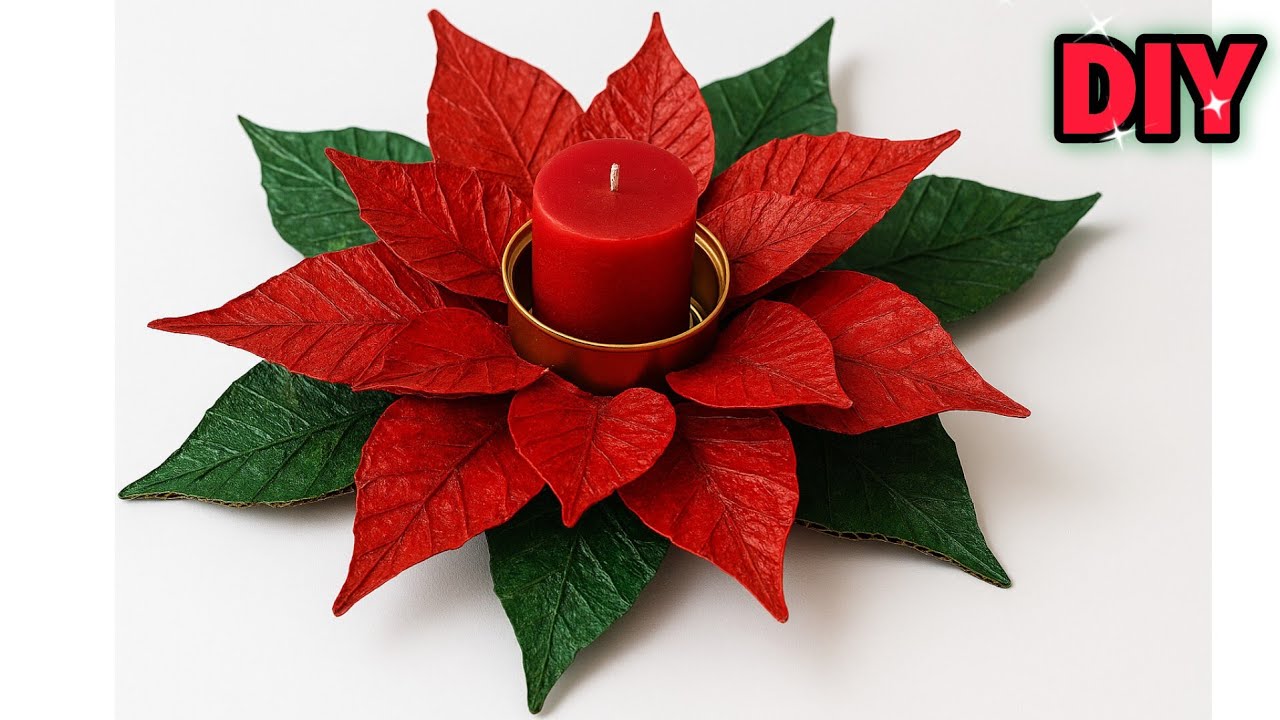 How to Make a Stunning DIY Christmas Poinsettia Candle Holder from Cardboard 🌺  Holiday Decoration