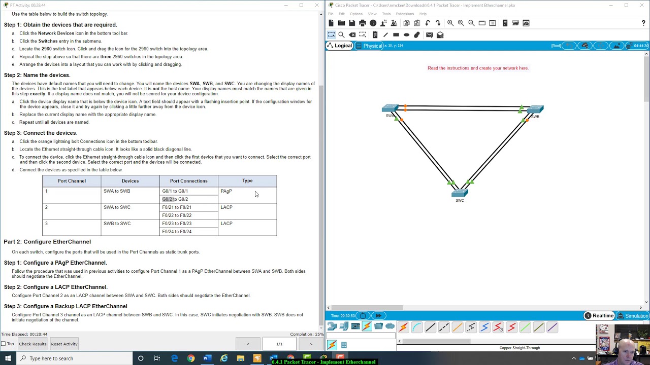 6.4.1 Packet Tracer - Implement Etherchannel