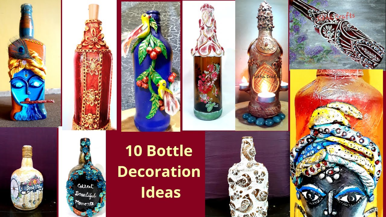10 Bottle Decoration Ideas #5 | Clay Craft Ideas on Bottle | Sikha Crafts