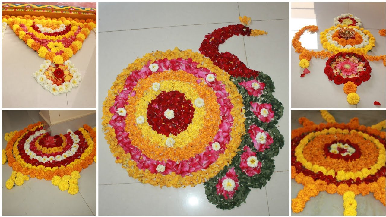 5 Unique Diwali Flower rangoli designs |Diwali flower drecoration ideas | flower rangoli designs