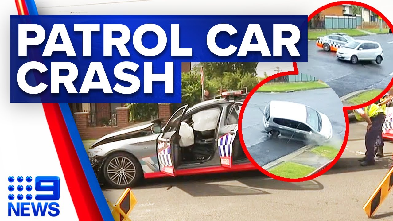 Police officer injured after patrol car slams into another vehicle | 9 News Australia