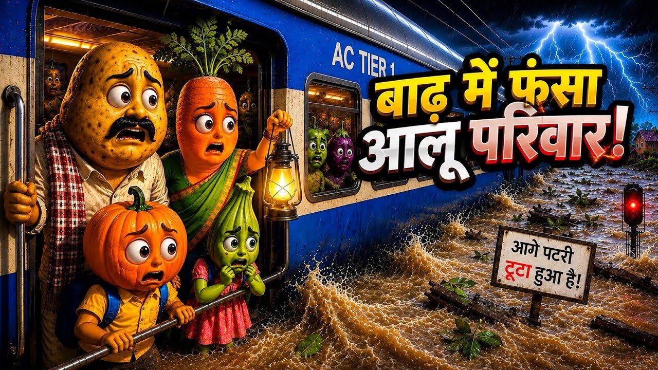 बाढ़ में फंस गया आलू का परिवार ! दादी से बिछड़कर रो पड़े बच्चे | 😭EmotionalVegetable Cartoon Story