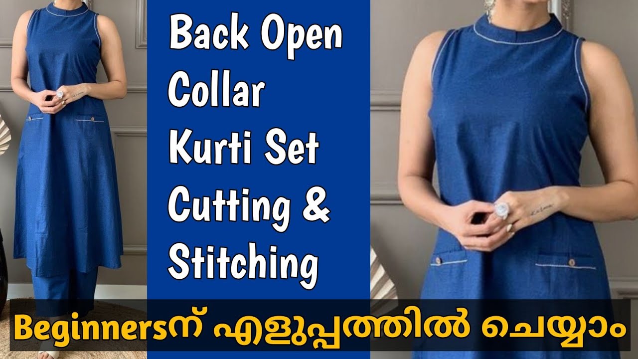 Back open collar kurti/ Halter neck Kurti/ Cutting And Stitching